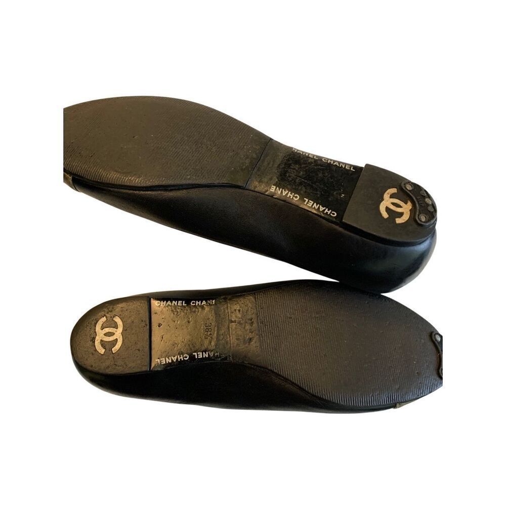 Chanel Cambon leather ballet flats gold cap toe women's size 38.5 US 8 - Picture 4 of 7